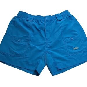 AFTCO Cargo Shorts Mens 36 Blue Nylon Elastic Waist Outdoor Fishing Hiking Logo